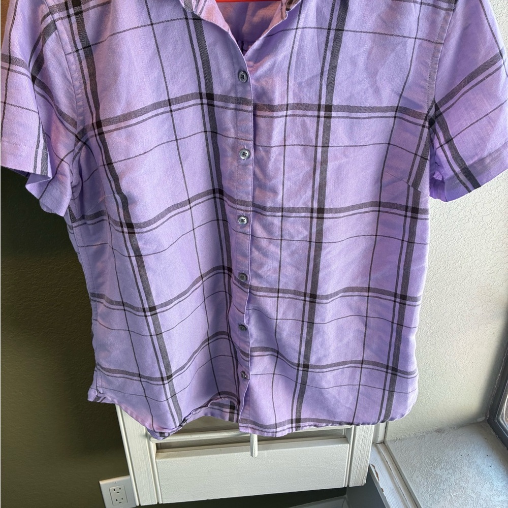 Eddie Bauer Lavender Plaid Button-Front Shirt - Picture 7 of 11